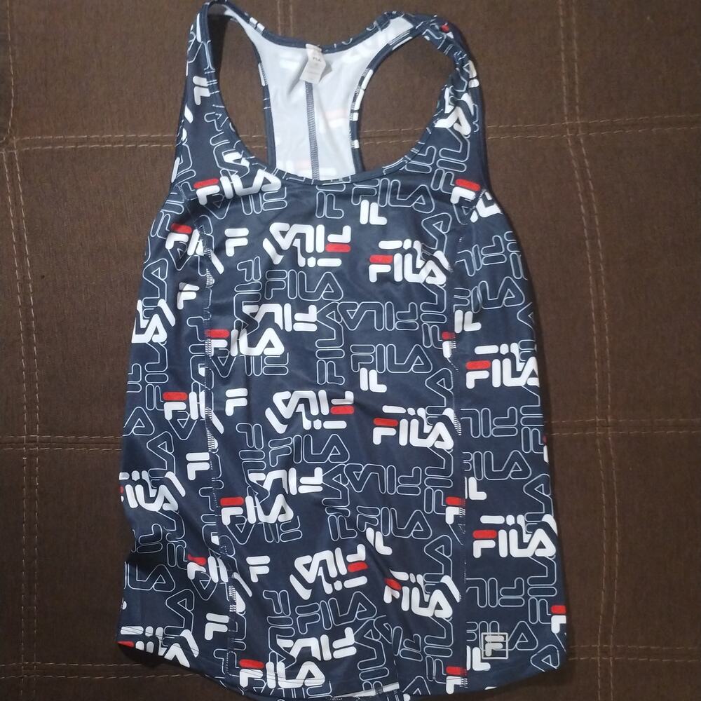 Fila Logo Sport Performance Racer Back Workout Tank Size XS Blue Multicolor